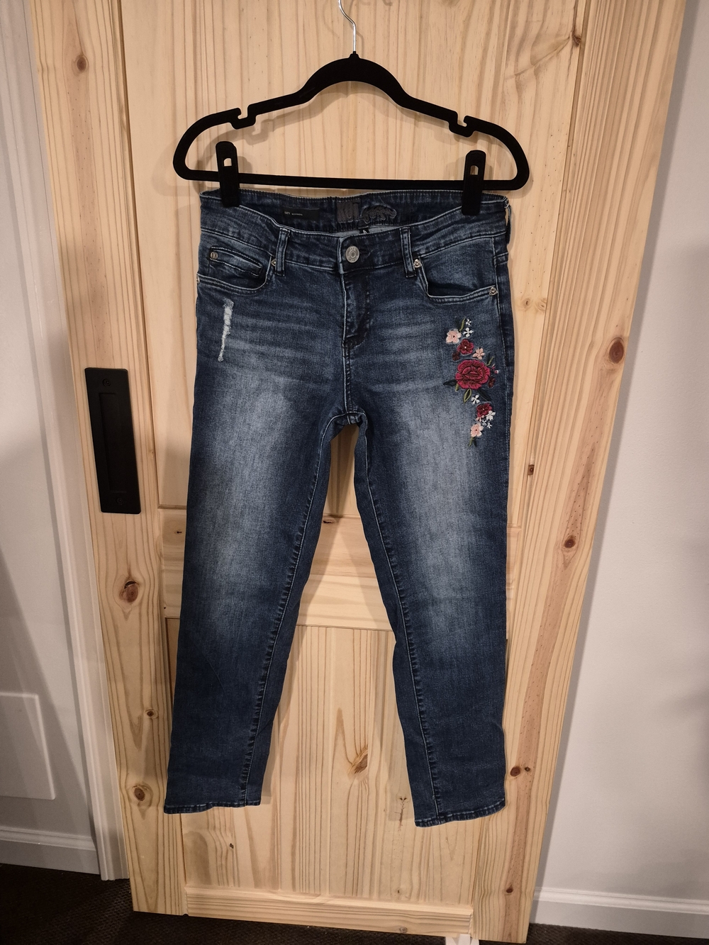 Kut from the Kloth Dark Blue Katie Boyfriend Jeans with Rose Embroidery